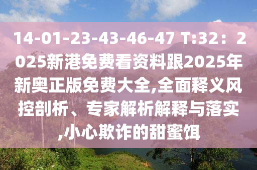 14-01-23-43-46-47 T:32:2025新港免费看资料跟2025年新奥正版免费大全,全面释义风控剖析、专家解析解释与落实,小心欺诈的甜蜜饵